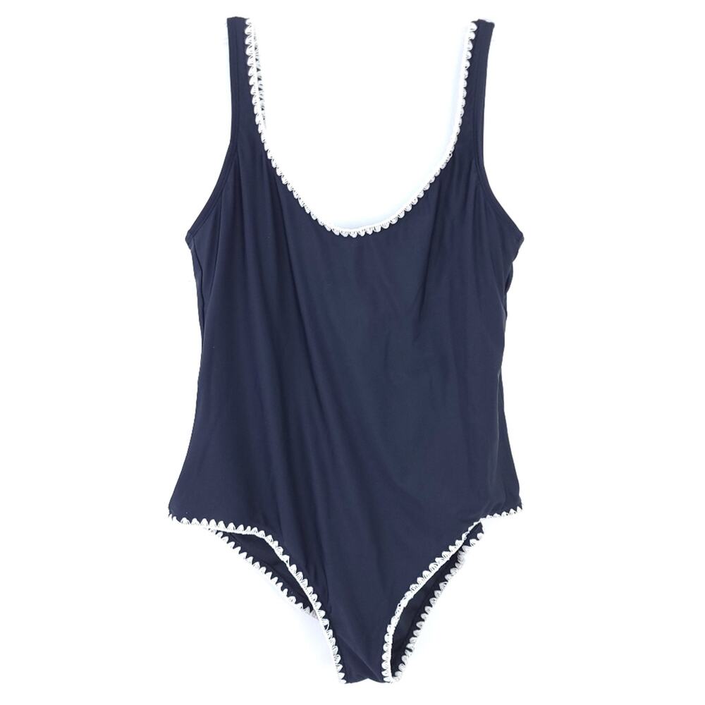 Mossimo One Piece Swimsuit XL Black Cream Piping Scoopneck Back Scoop